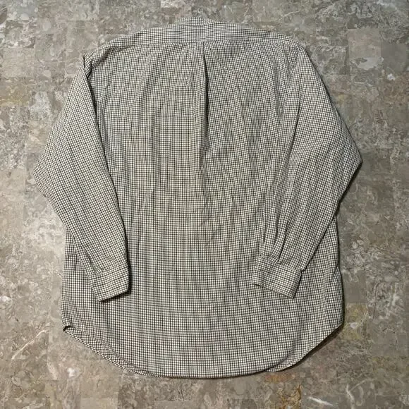 Polo Ralph Lauren Shirt Mens Medium Tan Check Band Collar Grandpa Vintage 90s - Picture 9 of 9